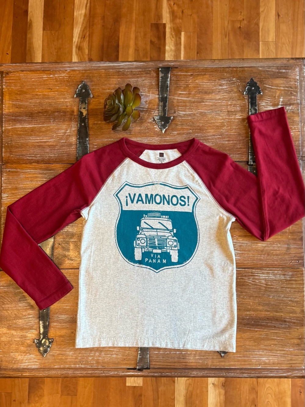 Tea Collection Maroon Raglan Long Sleeve Shirt with Teal Truck Graphic
